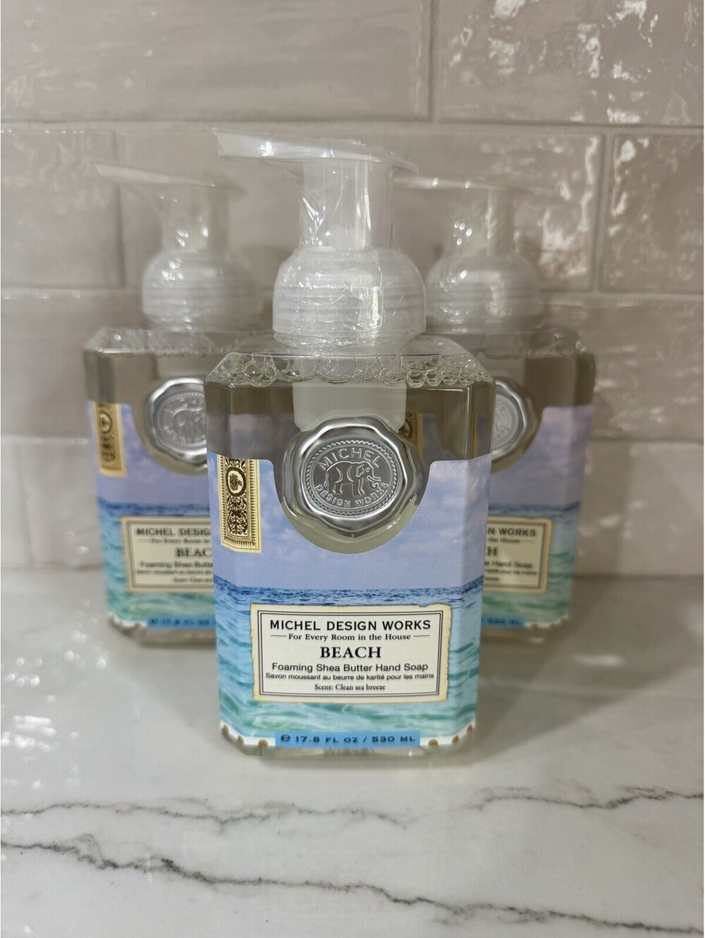 Set Of 3 Michel Design Works Beach Foaming Hand Soap Clean Sea Breeze 17.8Fl Oz